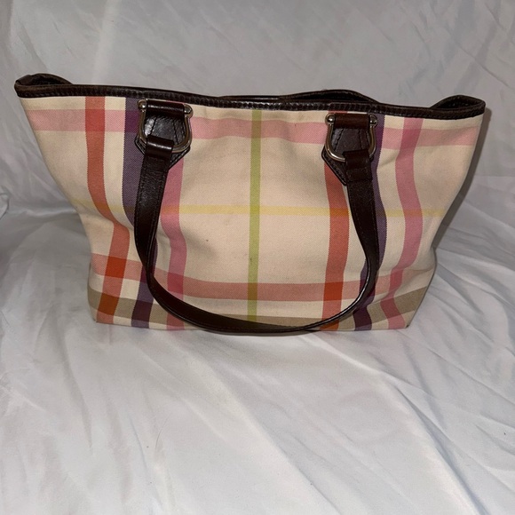 Vintage Burberry Multicolor Plaid Tote with Dark Brown Handles - Picture 1 of 8